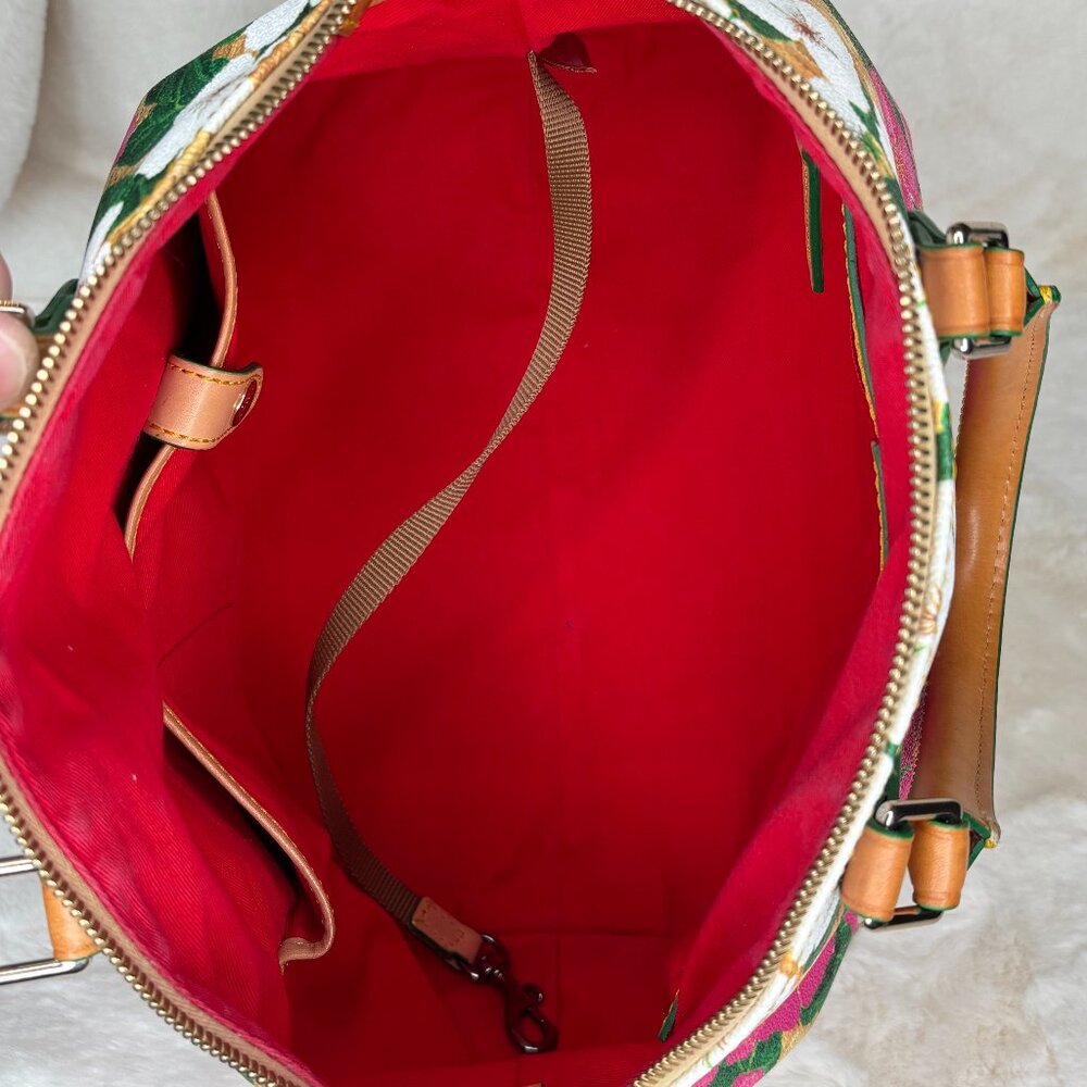 Dooney & Bourke Pink & White Pansy Flower Design With Basketweave Satchel - Picture 13 of 16